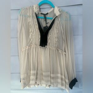 Elegant Cream 100% Silk Blouse with Black Accents—GORGEOUS details! NWT